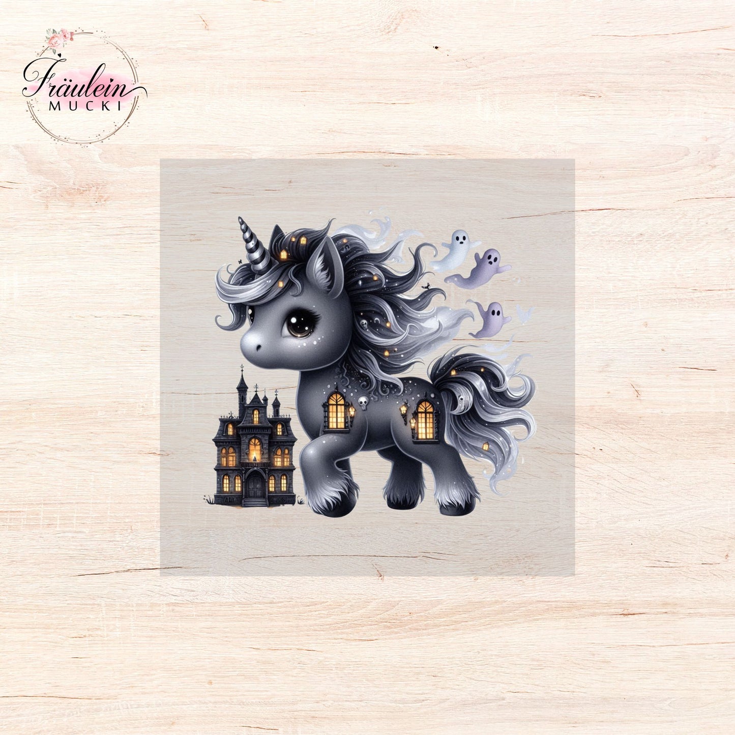 Bügelbild Haunted House Einhorn