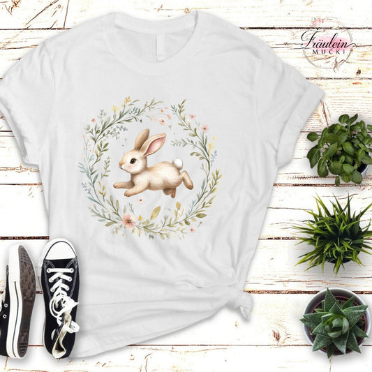 Bügelbild Hase im Blumenkranz