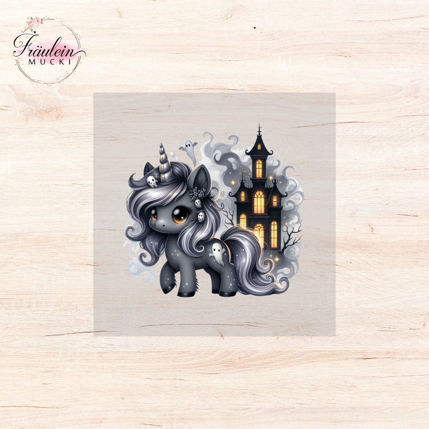 Bügelbild Haunted House Einhorn
