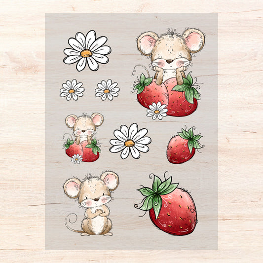 Bügelbildbogen A4 Erdbeermaus